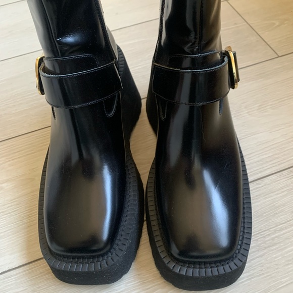 MM6 Maison Martin Margiela Buckled Leather Wedge Boots 40 / US 9.5 - Picture 2 of 7